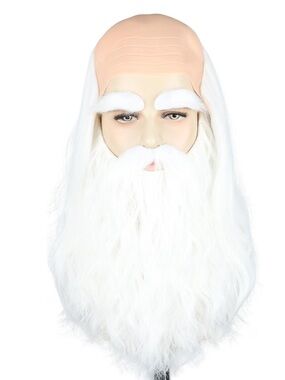 NWT Santa Wizard Full-Length Beard with Bald Cap Adhesive Mustache and Eyebrows